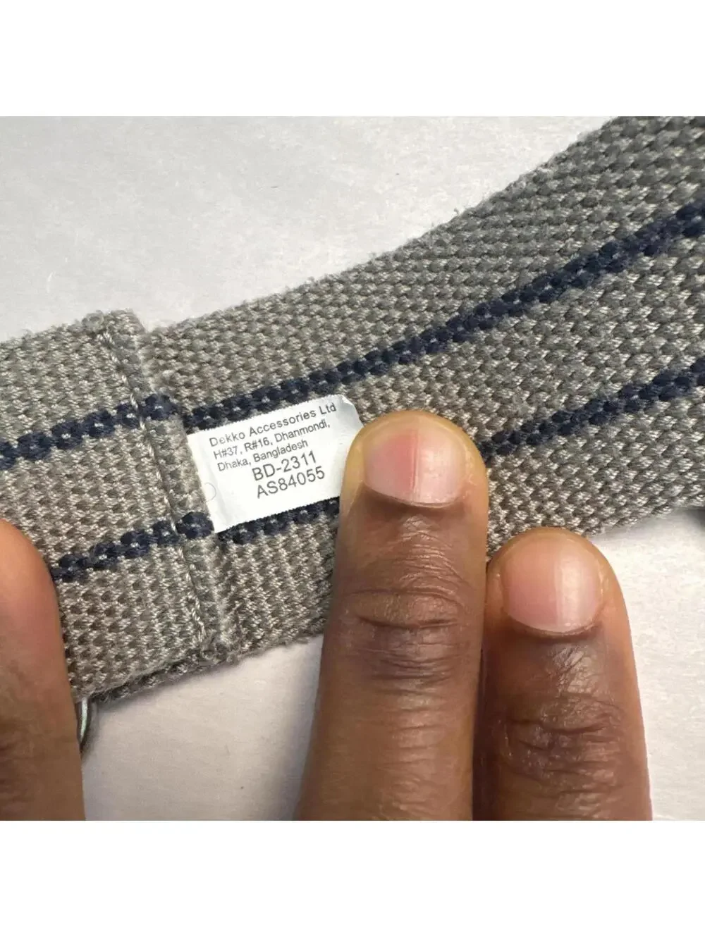 Vintage 90s Grey‎ Striped D-Ring Webbing Belt - Gorpcore / Utility